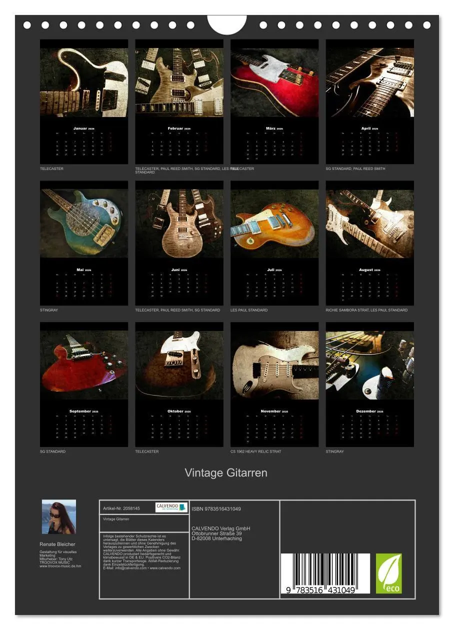 Bild: 9783516431049 | Vintage Gitarren (Wandkalender 2026 DIN A4 hoch), CALVENDO...