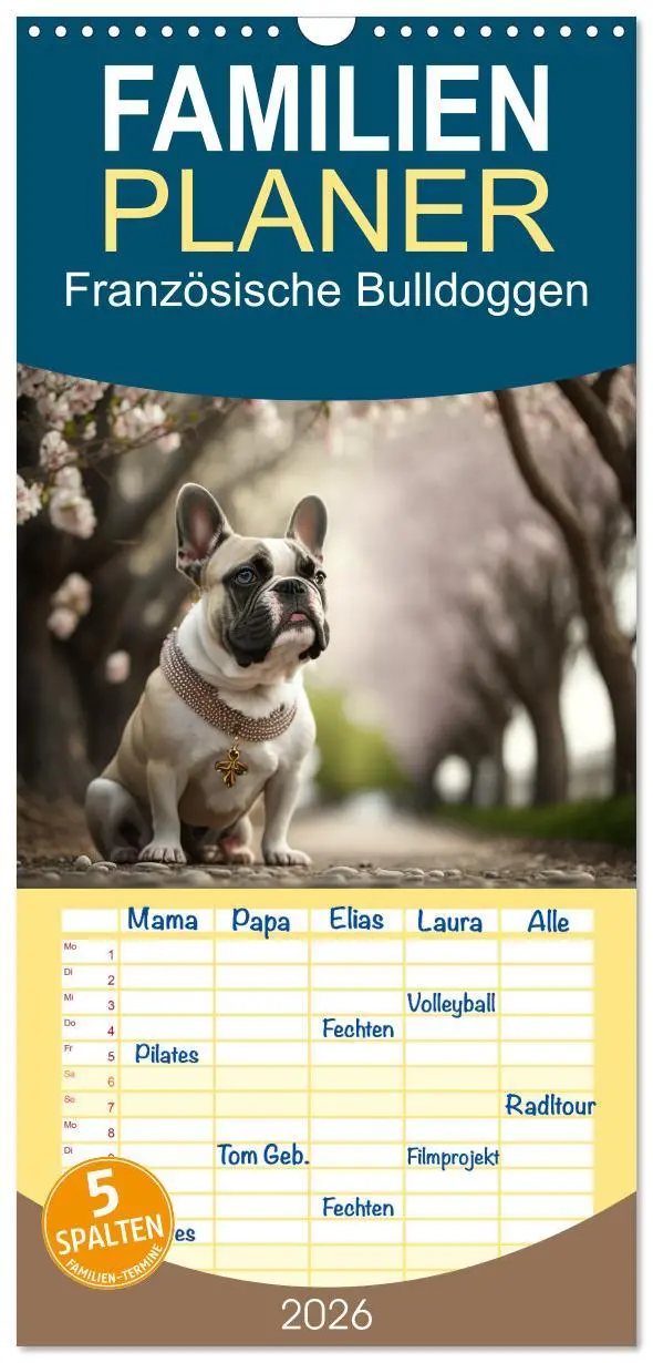Cover: 9783516501049 | Familienplaner 2026 - Französische Bulldoggen mit 5 Spalten...