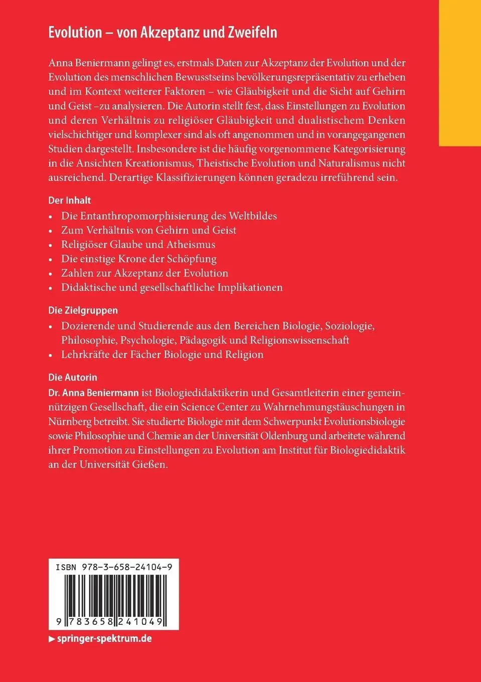 Rückseite: 9783658241049 | Evolution - von Akzeptanz und Zweifeln | Anna Beniermann | Taschenbuch