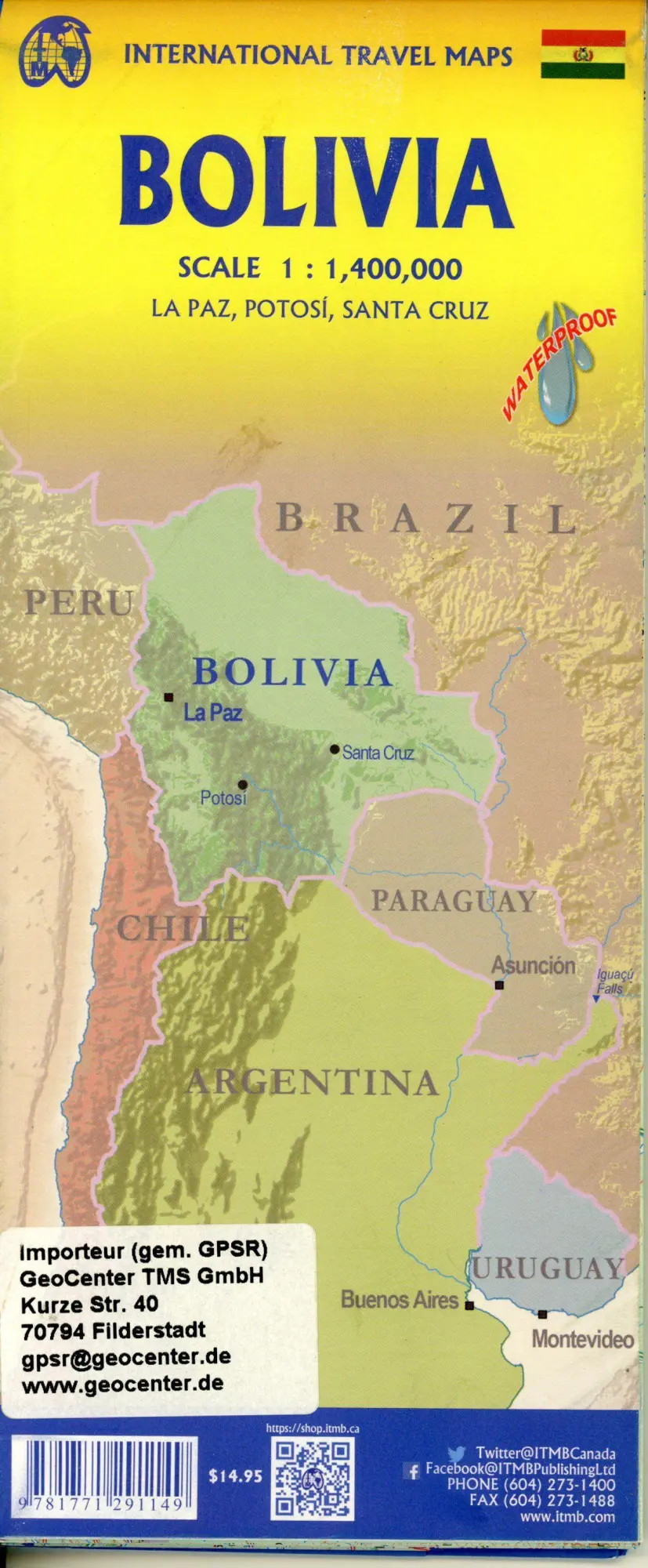 Bild: 9781771291149 | TK Bolivia | Touristische Karte Bolivien 1:1400000 | (Land-)Karte