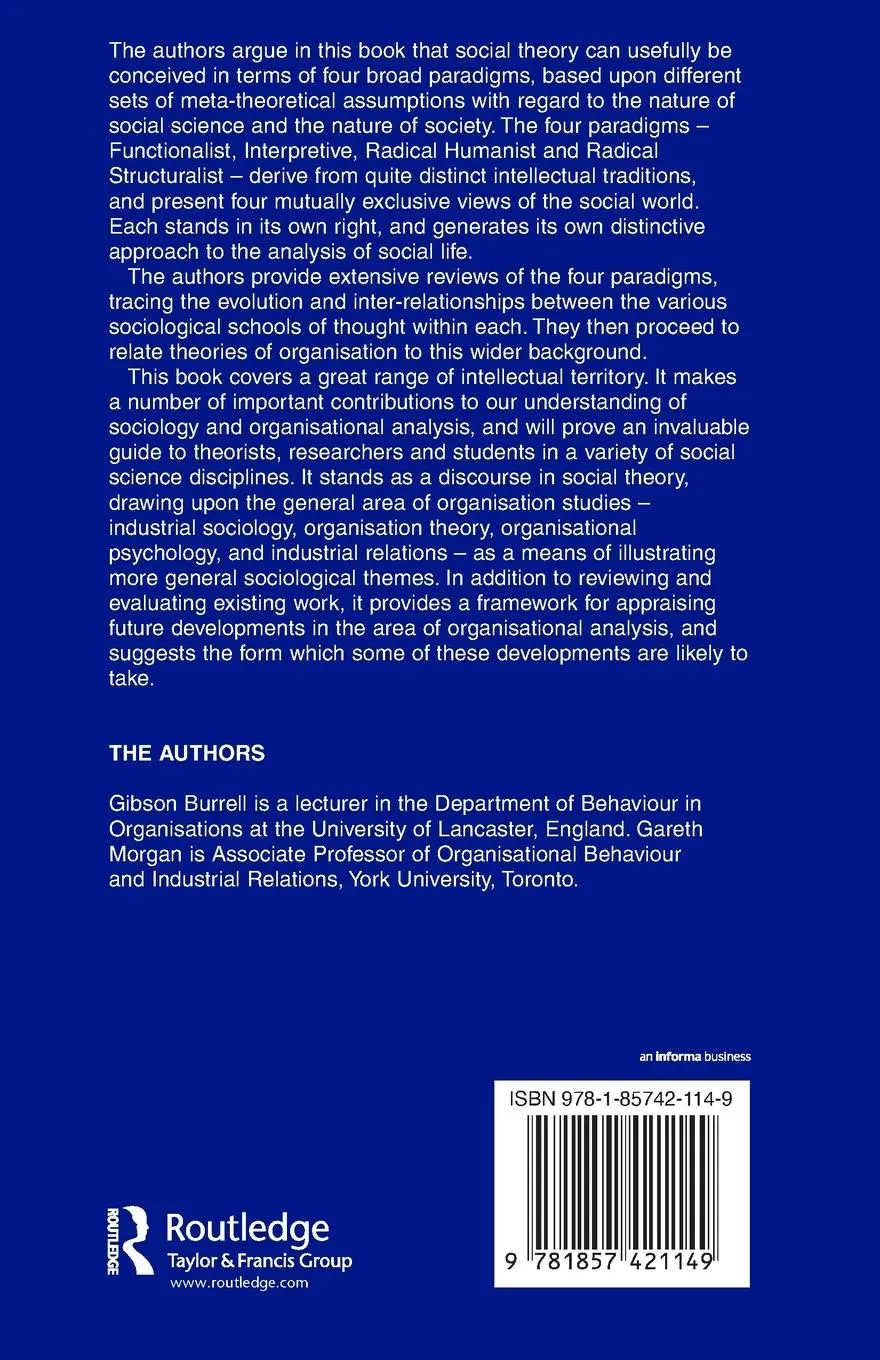 Rückseite: 9781857421149 | Sociological Paradigms and Organisational Analysis | Burrell (u. a.)