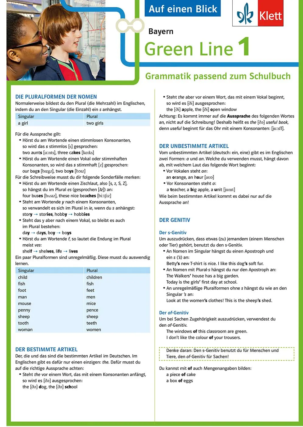 Cover: 9783129261149 | Green Line 1 Bayern Klasse 5 - Auf einen Blick. Grammatik passend...