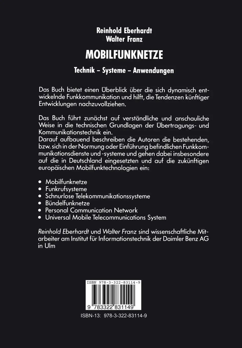Rückseite: 9783322831149 | Mobilfunknetze | Technik · Systeme · Anwendungen | Eberhardt (u. a.)