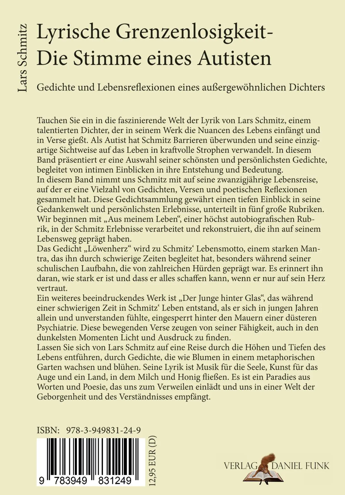 Rückseite: 9783949831249 | Lyrische Grenzenlosigkeit - Die Stimme eines Autisten | Lars Schmitz