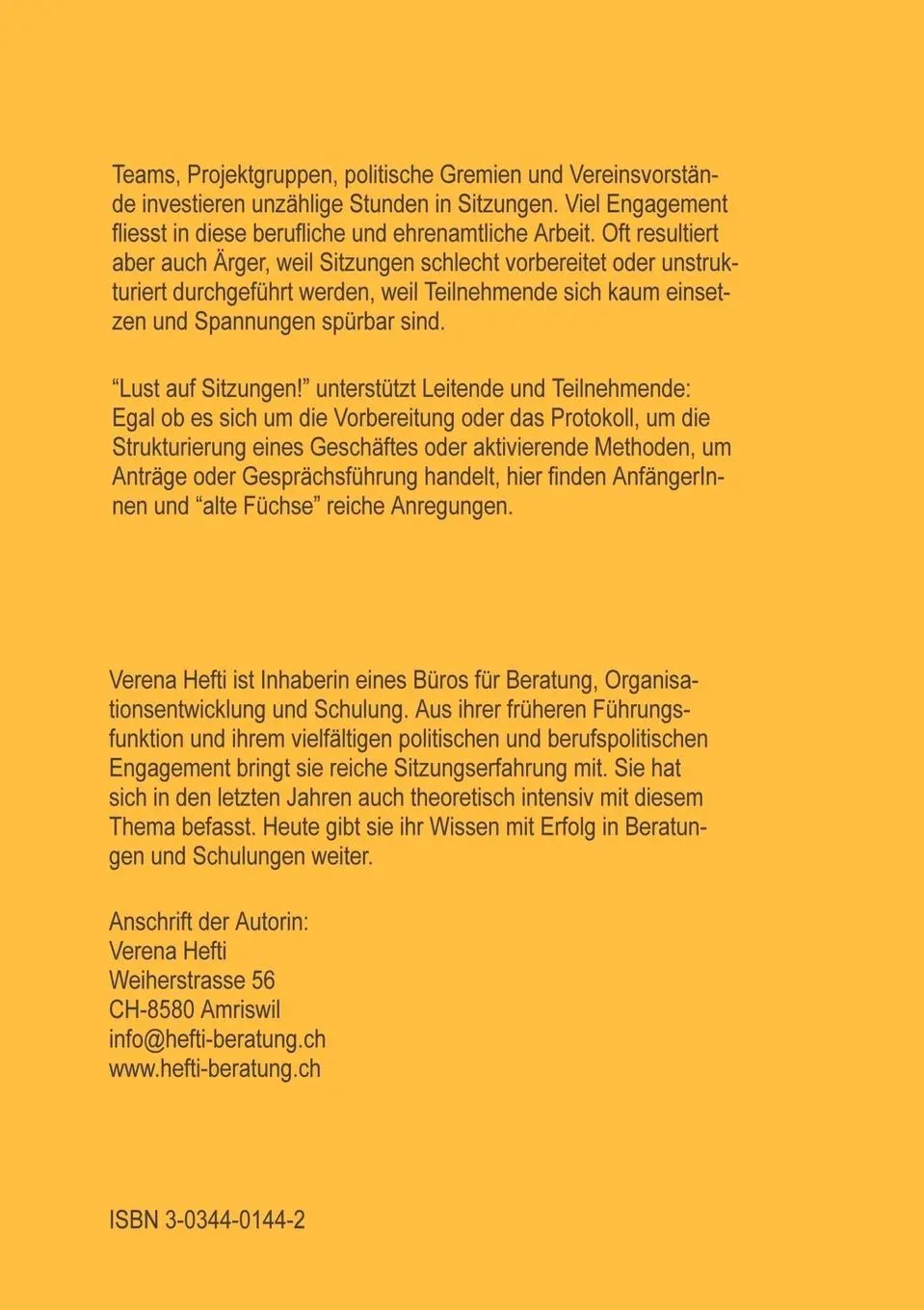 Rückseite: 9783034401449 | Lust auf Sitzungen | Verena Hefti | Taschenbuch | 140 S. | Deutsch