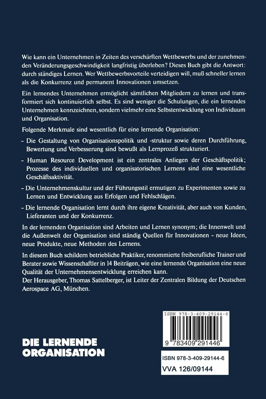 Rückseite: 9783409191449 | Die Lernende Organisation | Thomas Sattelberger | Taschenbuch | 276 S.