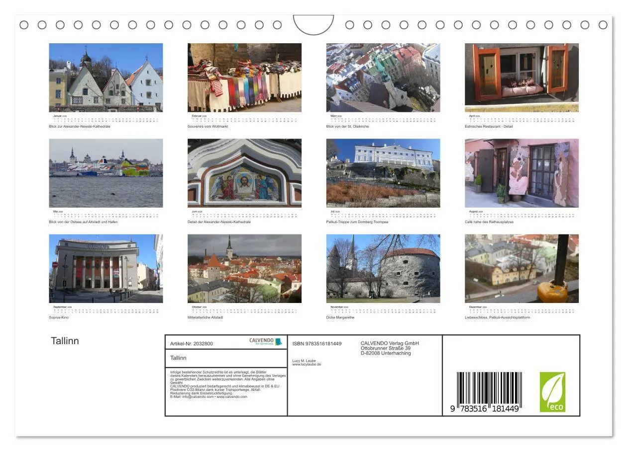 Bild: 9783516181449 | Tallinn (Wandkalender 2026 DIN A4 quer), CALVENDO Monatskalender