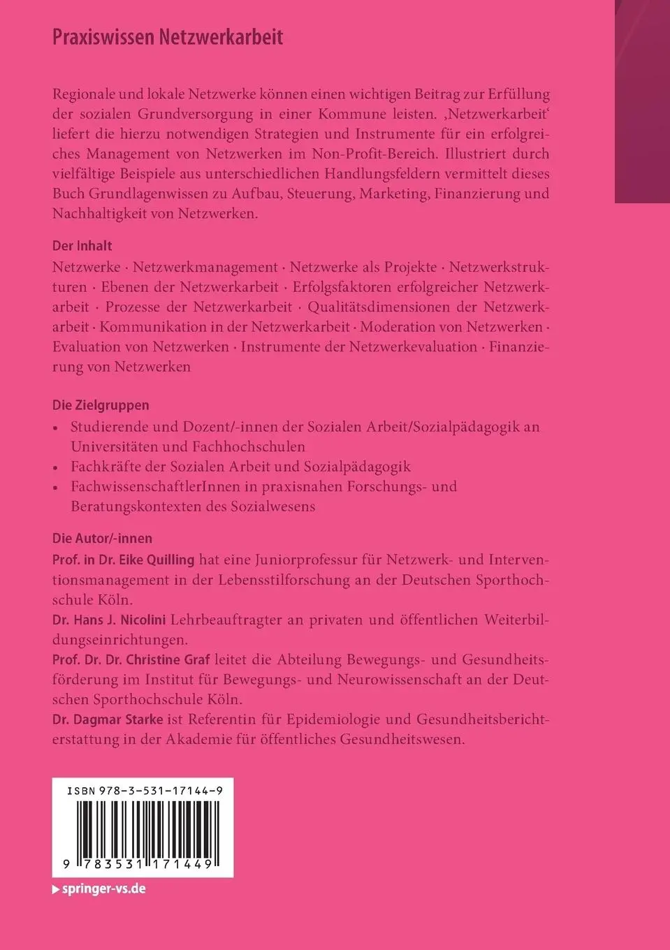 Rückseite: 9783531171449 | Praxiswissen Netzwerkarbeit | Eike Quilling (u. a.) | Taschenbuch | IX