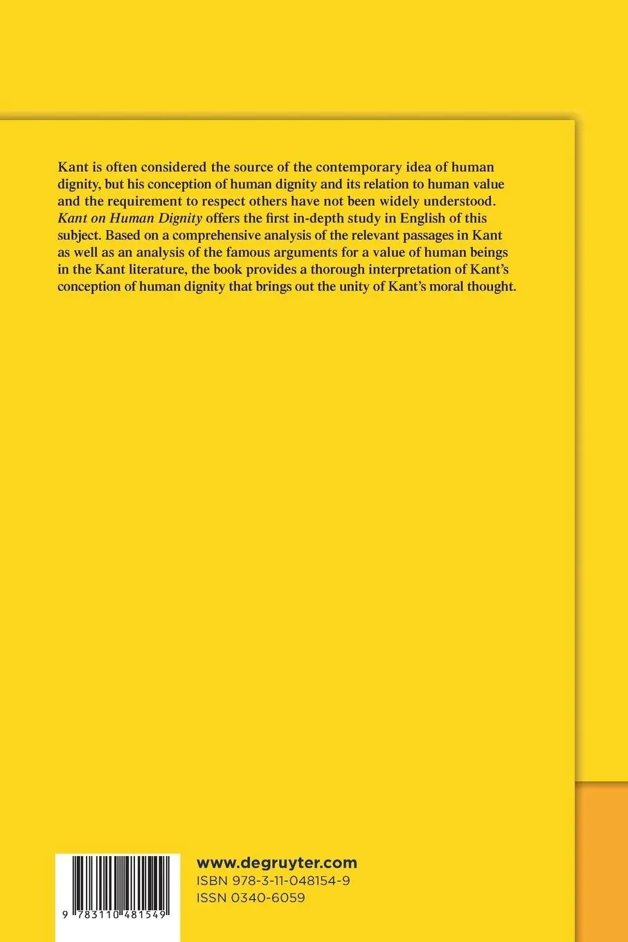 Rückseite: 9783110481549 | Kant on Human Dignity | Oliver Sensen | Taschenbuch | XII | Englisch