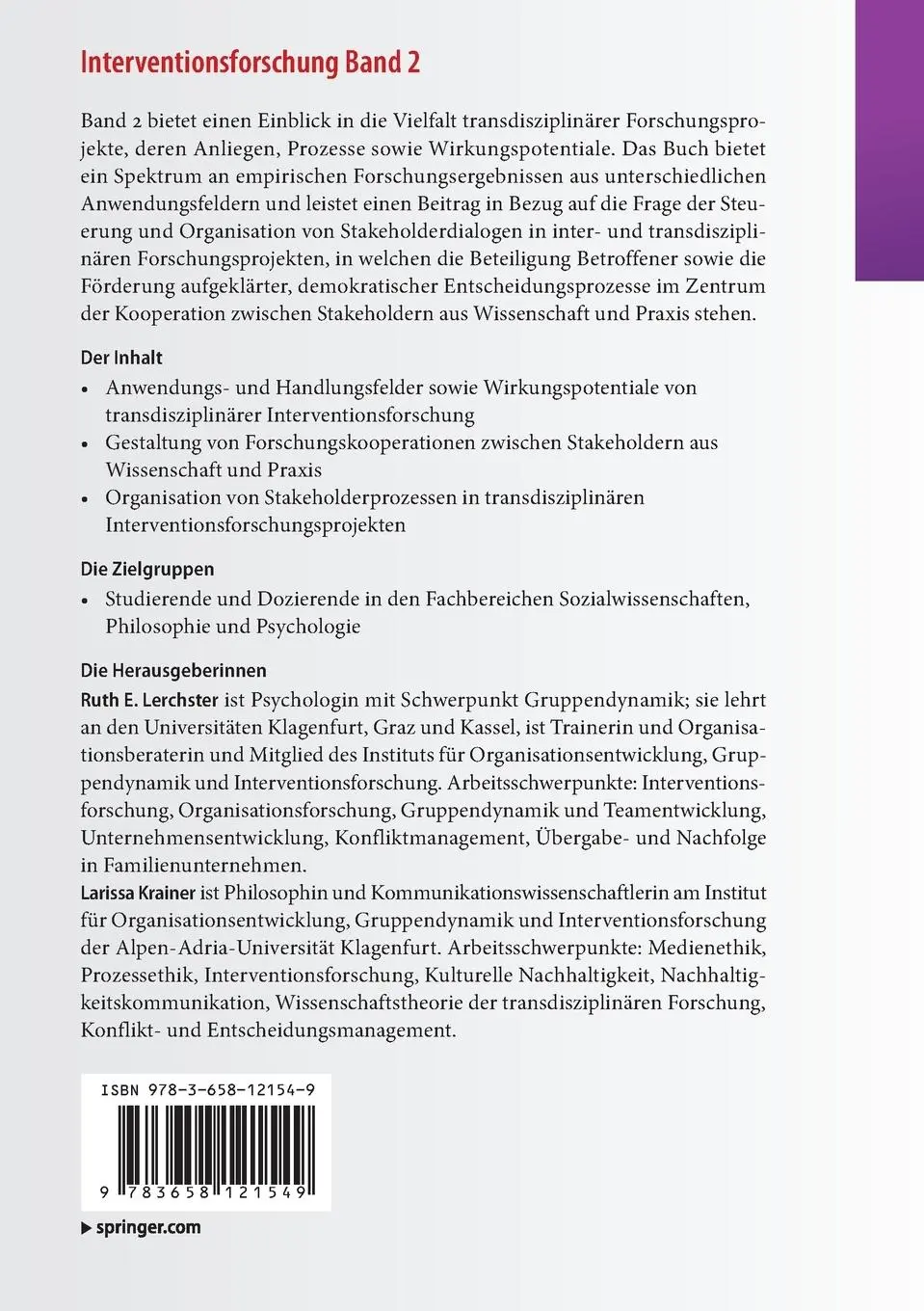 Rückseite: 9783658121549 | Interventionsforschung | Larissa Krainer (u. a.) | Taschenbuch | viii