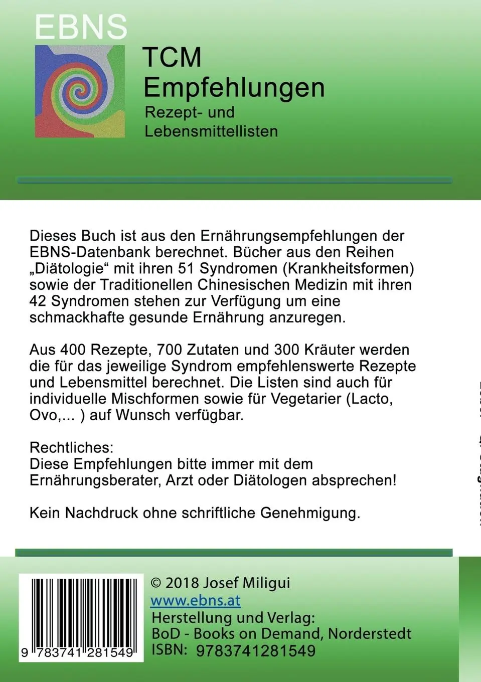 Rückseite: 9783741281549 | Ernährung - TCM - Leber - Qi-Stagnation | Josef Miligui | Taschenbuch