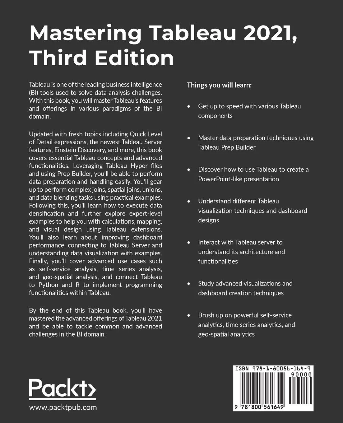 Rückseite: 9781800561649 | Mastering Tableau 2021- Third Edition | Marleen Meier (u. a.) | Buch