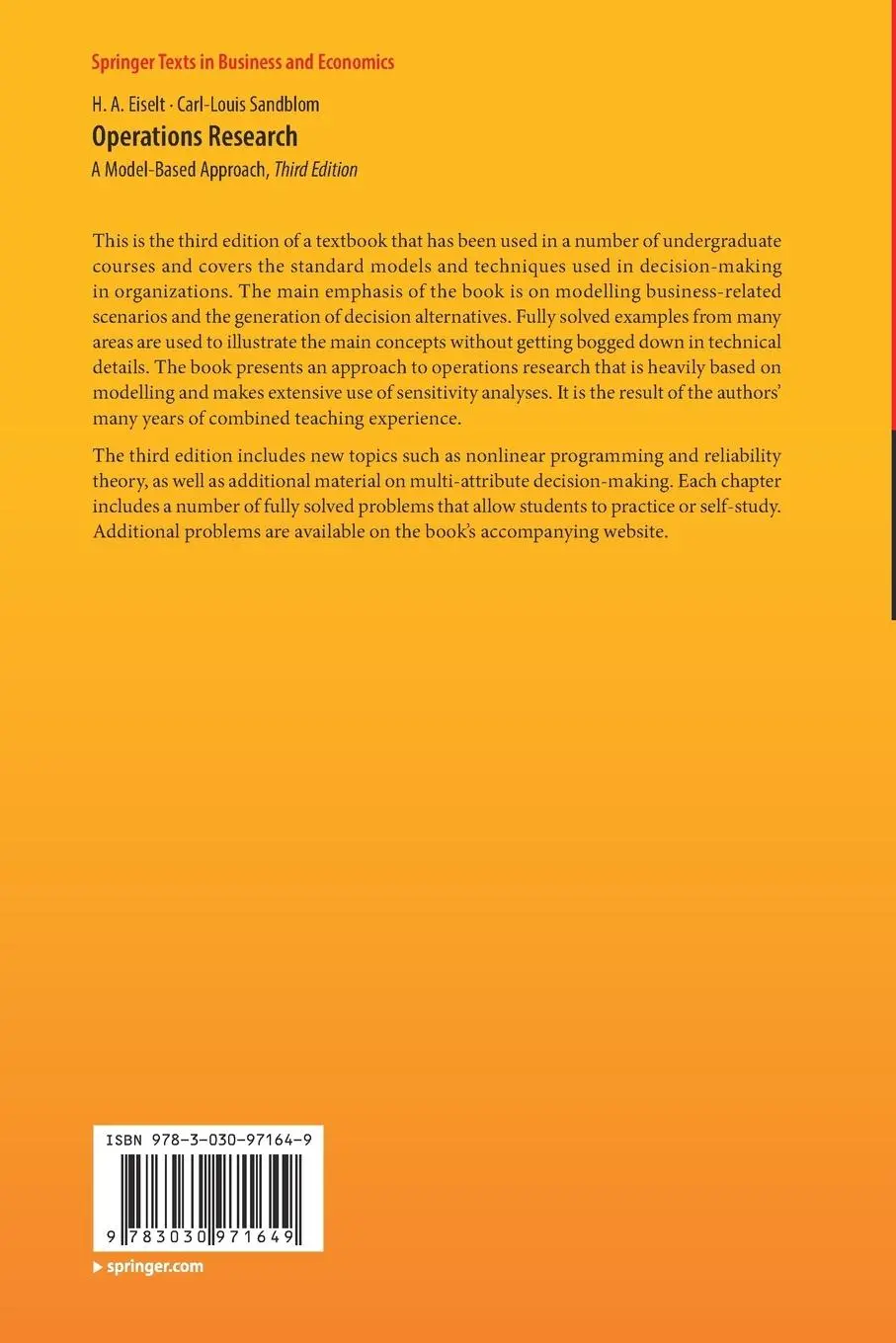 Rückseite: 9783030971649 | Operations Research | A Model-Based Approach | Sandblom (u. a.) | Buch
