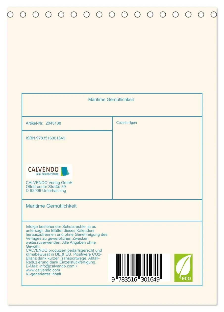 Bild: 9783516301649 | Maritime Gemütlichkeit (Tischkalender 2026 DIN A5 hoch), CALVENDO...