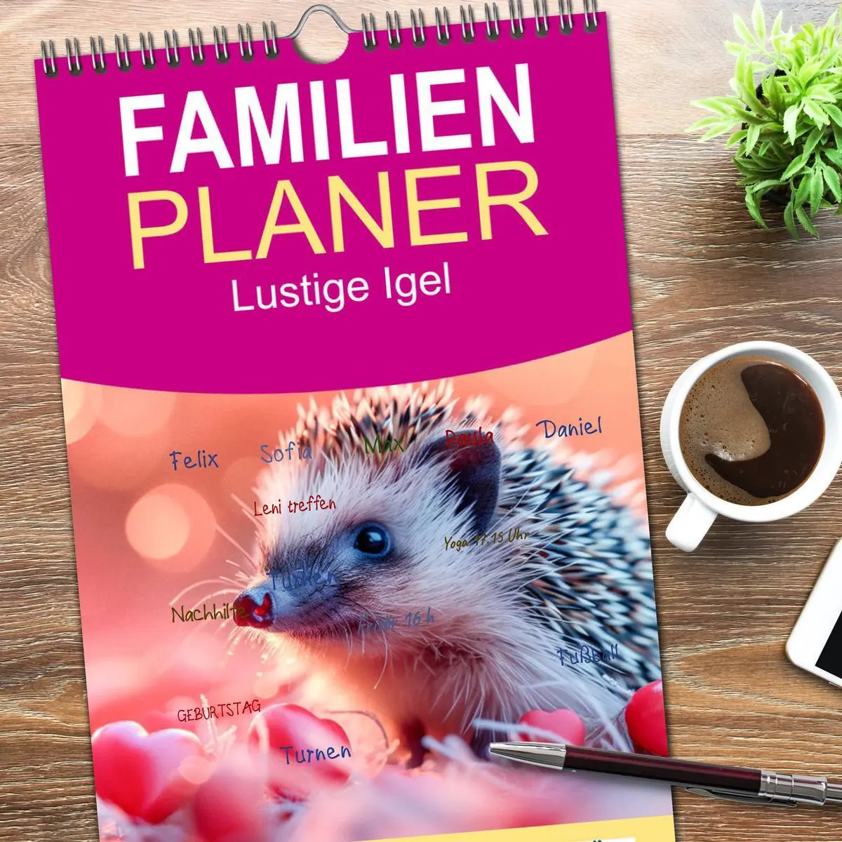 Bild: 9783516611649 | Familienplaner 2026 - Lustige Igel mit 5 Spalten (Wandkalender, 21...