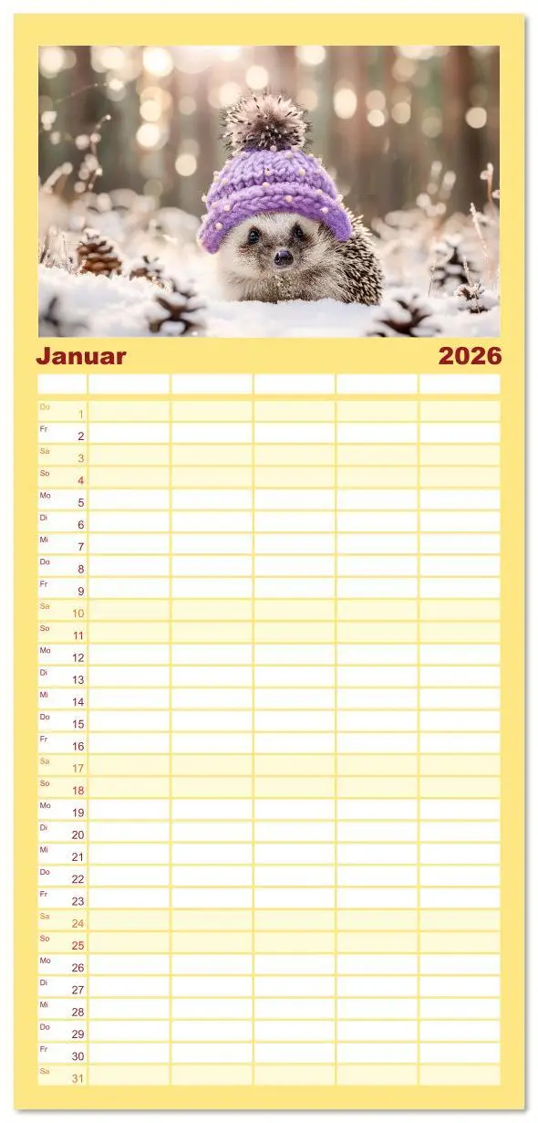 Bild: 9783516611649 | Familienplaner 2026 - Lustige Igel mit 5 Spalten (Wandkalender, 21...