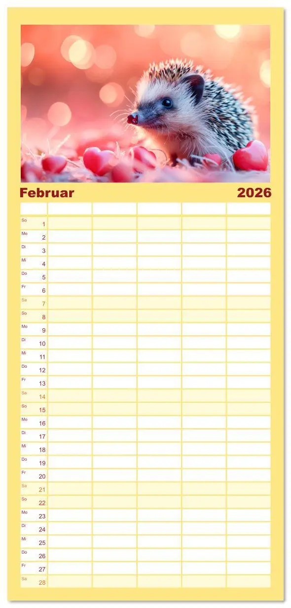 Bild: 9783516611649 | Familienplaner 2026 - Lustige Igel mit 5 Spalten (Wandkalender, 21...