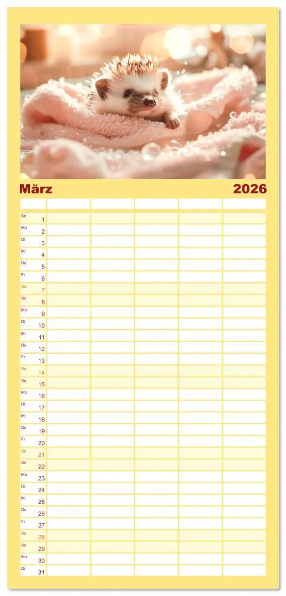 Bild: 9783516611649 | Familienplaner 2026 - Lustige Igel mit 5 Spalten (Wandkalender, 21...