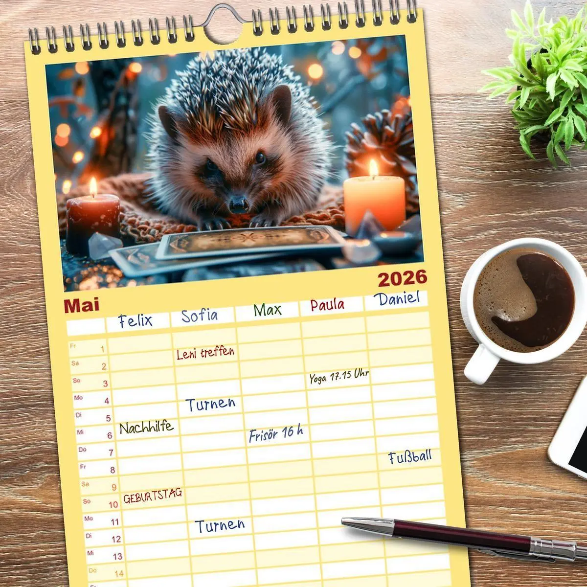 Bild: 9783516611649 | Familienplaner 2026 - Lustige Igel mit 5 Spalten (Wandkalender, 21...