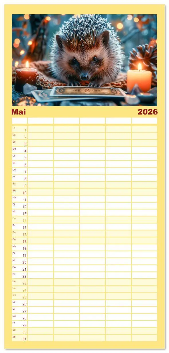 Bild: 9783516611649 | Familienplaner 2026 - Lustige Igel mit 5 Spalten (Wandkalender, 21...