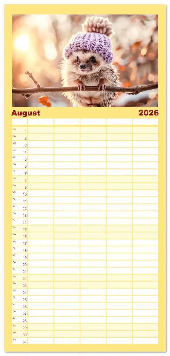 Bild: 9783516611649 | Familienplaner 2026 - Lustige Igel mit 5 Spalten (Wandkalender, 21...