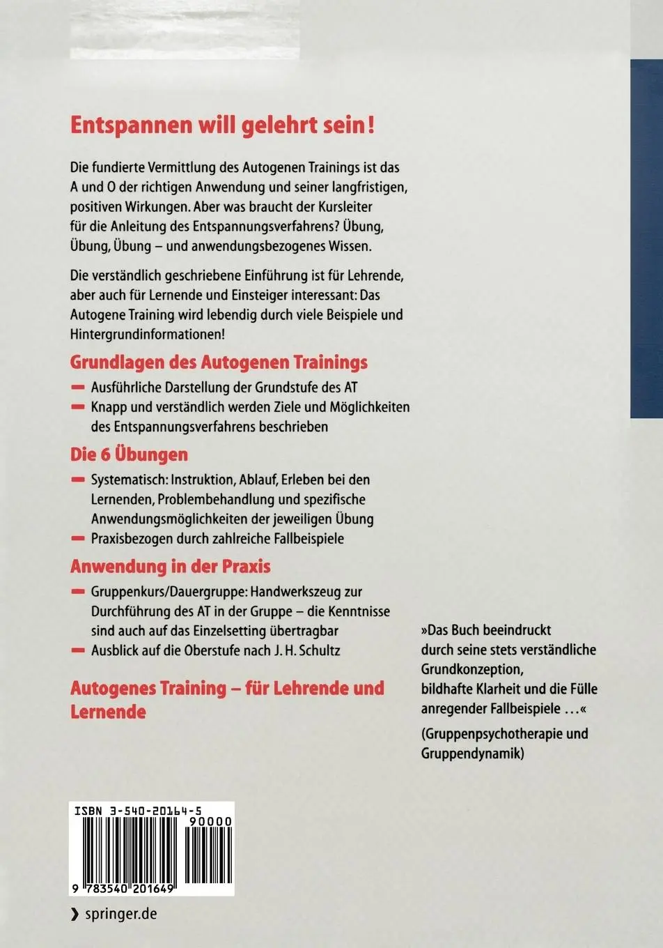 Rückseite: 9783540201649 | Autogenes Training | G. Krapf (u. a.) | Taschenbuch | x | Deutsch