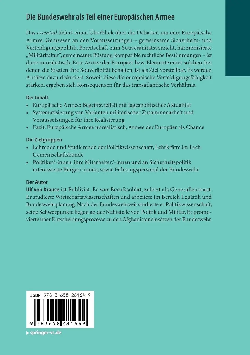 Rückseite: 9783658281649 | Die Bundeswehr als Teil einer Europäischen Armee | Ulf von Krause