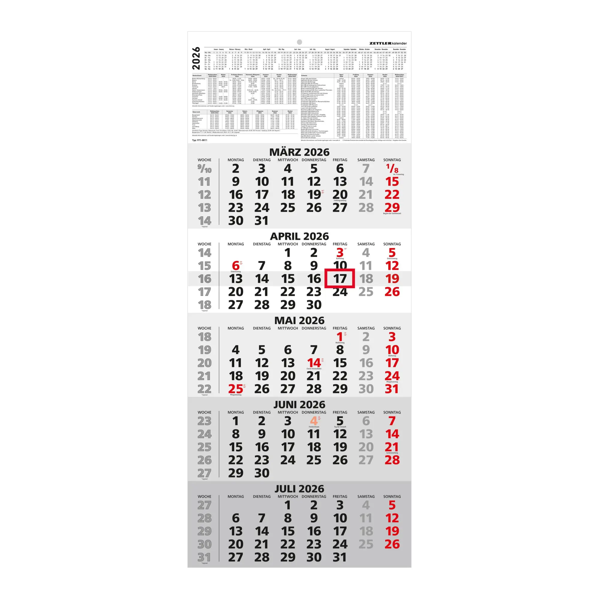 Cover: 4069095001749 | 5-Monatskalender 2026 - Büro-Kalender 30x58 cm (geöffnet) - mit...