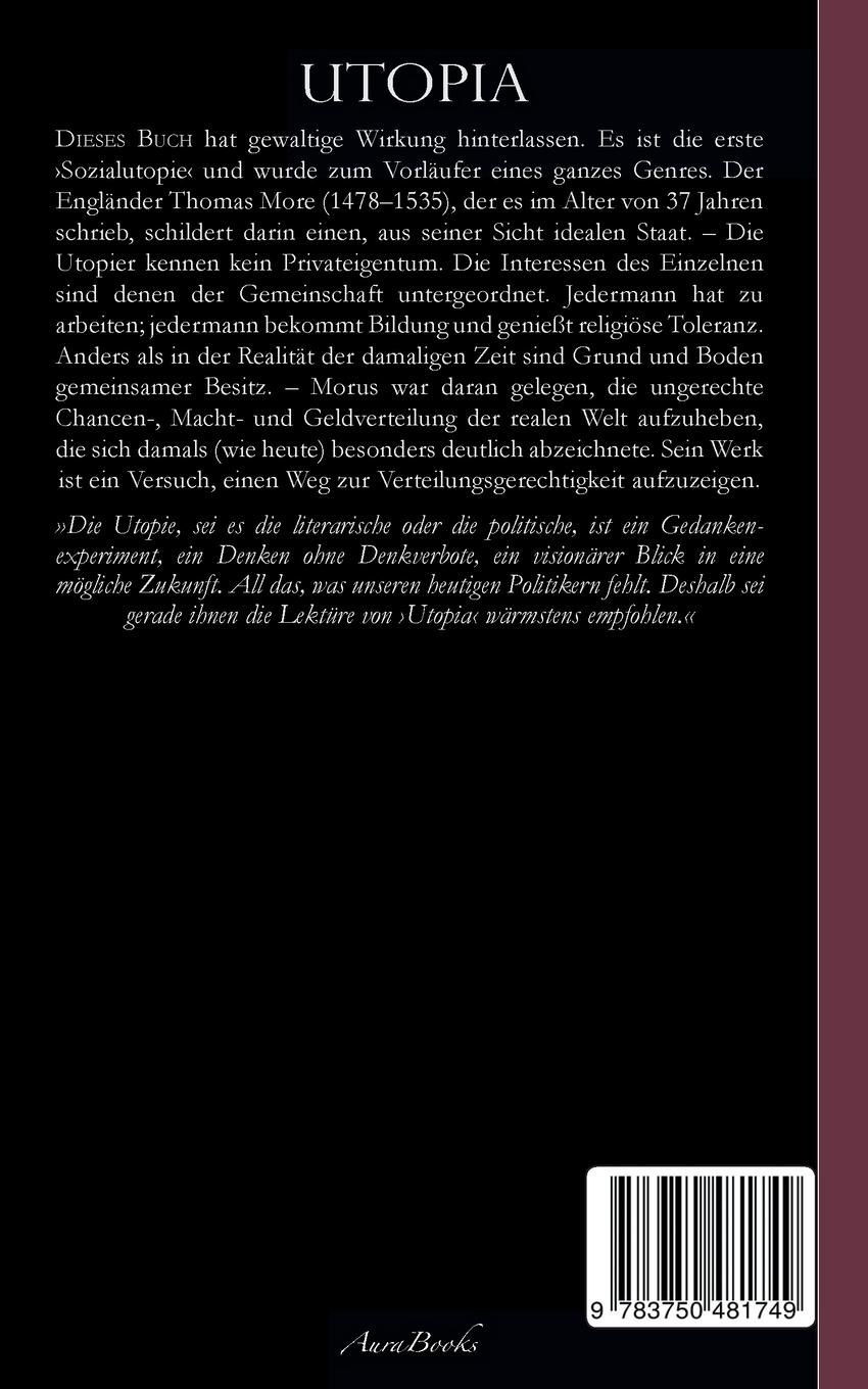 Rückseite: 9783750481749 | Utopia | Thomas Morus | Taschenbuch | 116 S. | Deutsch | 2020