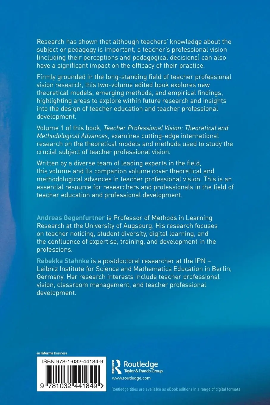 Rückseite: 9781032441849 | Teacher Professional Vision | Theoretical and Methodological Advances