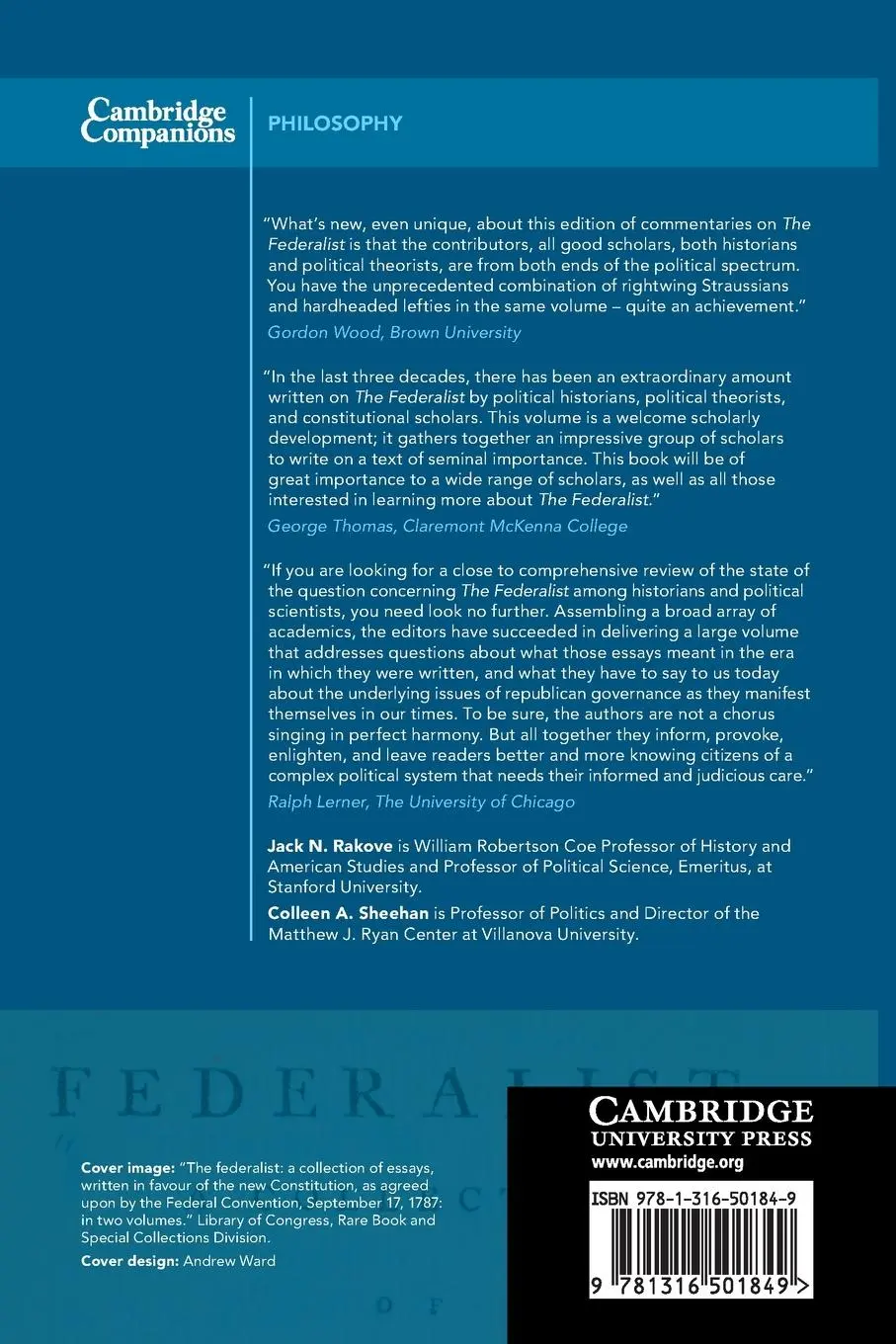 Rückseite: 9781316501849 | The Cambridge Companion to The Federalist | Jack N. Rakove (u. a.)