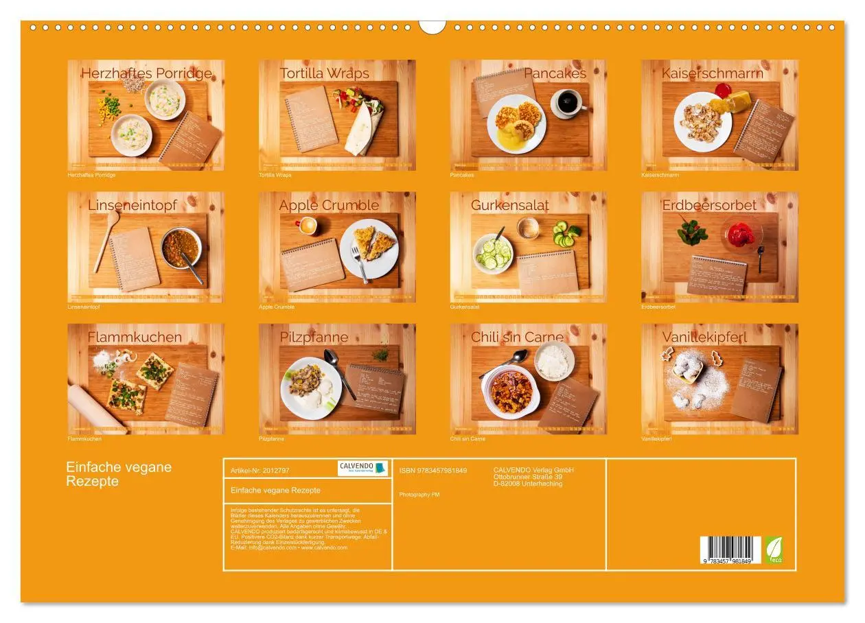Bild: 9783457981849 | Einfache vegane Rezepte (Wandkalender 2026 DIN A2 quer), CALVENDO...