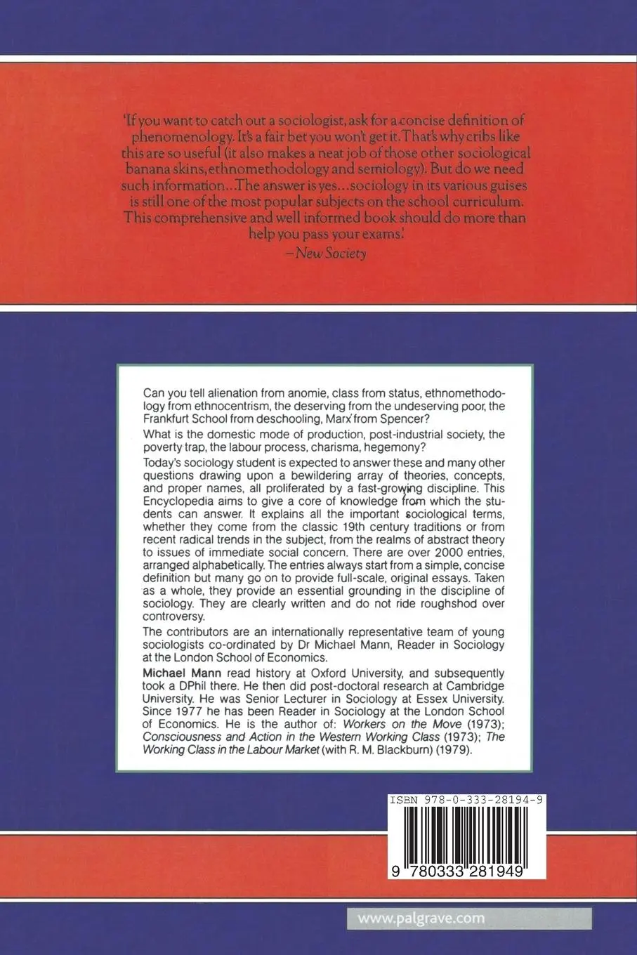 Rückseite: 9780333281949 | Macmillan Student Encyclopedia of Sociology | Michael Mann | Buch