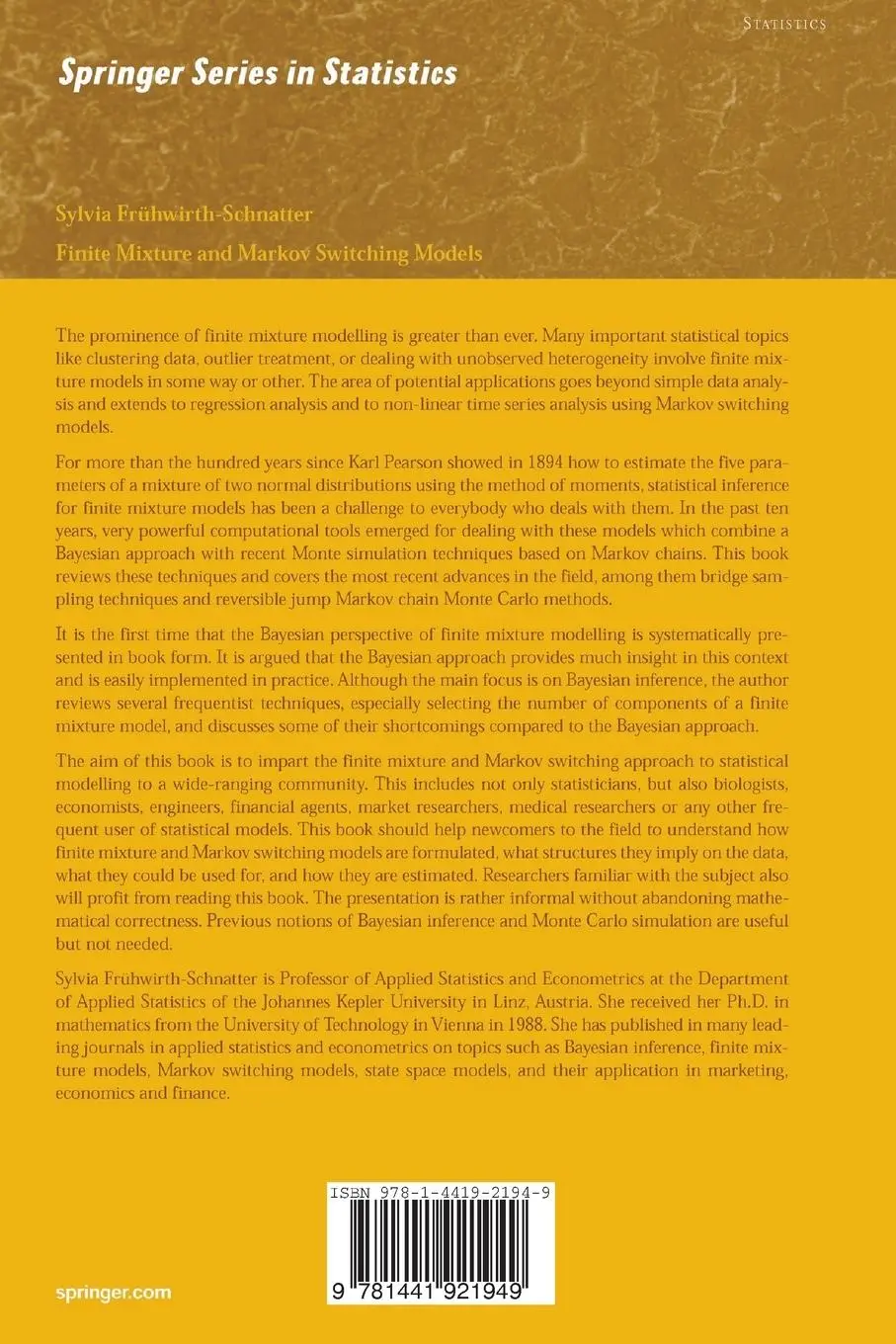 Rückseite: 9781441921949 | Finite Mixture and Markov Switching Models | Frühwirth-Schnatter | xix