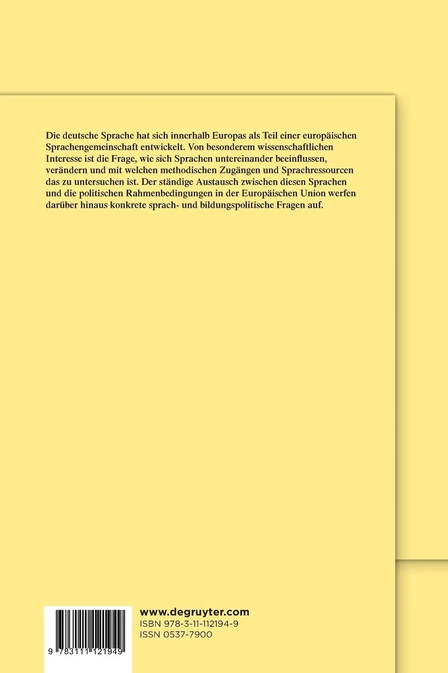 Rückseite: 9783111121949 | Deutsch in Europa | Sprachpolitisch, grammatisch, methodisch | Buch
