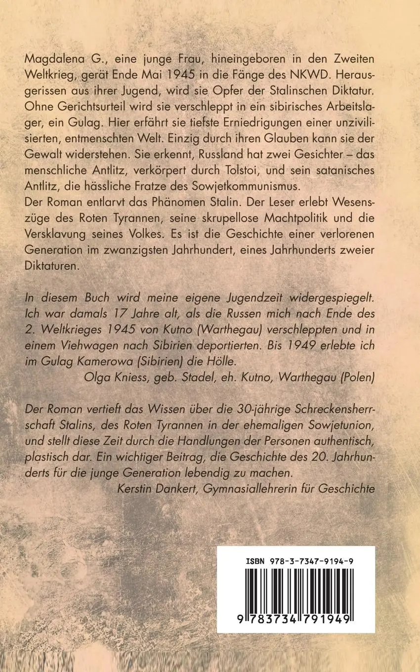Rückseite: 9783734791949 | Magdalenas Schicksal in Stalins Gulag | Gerhard Treichel | Taschenbuch
