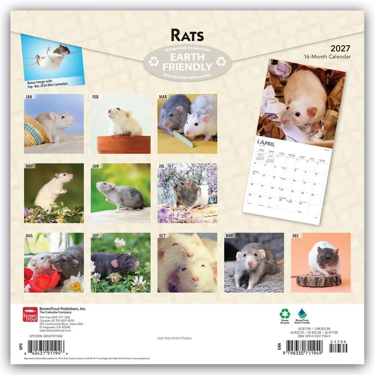Rückseite: 9798330711949 | Rats - Ratten 2027 - 16-Monatskalender | Browntrout Publishers | 28 S.