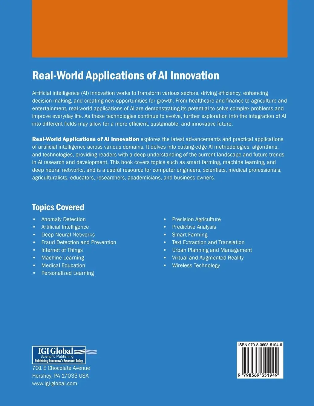 Rückseite: 9798369351949 | Real-World Applications of AI Innovation | Saurav Mallik (u. a.)