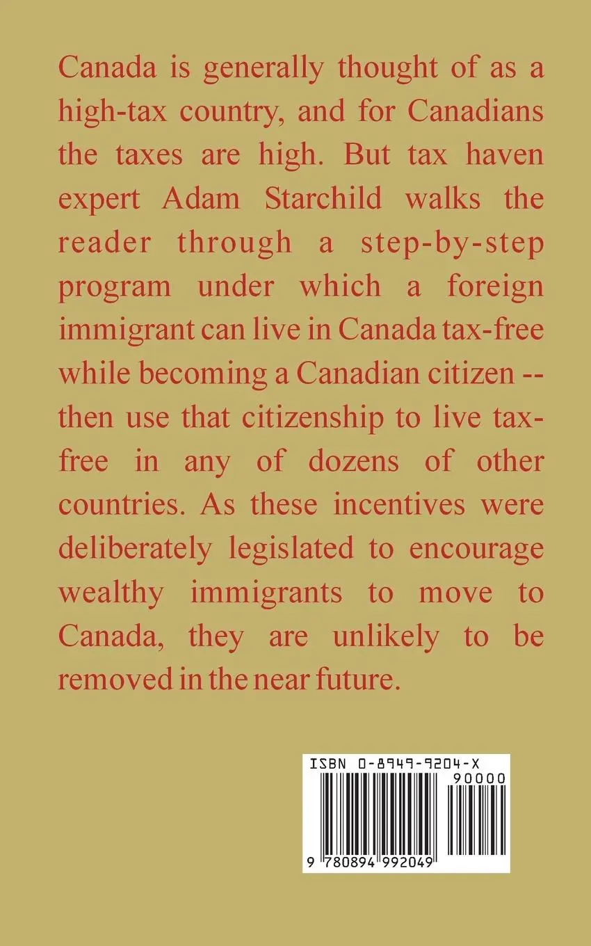 Rückseite: 9780894992049 | Live Tax Free in Canada | Adam Starchild | Taschenbuch | Englisch