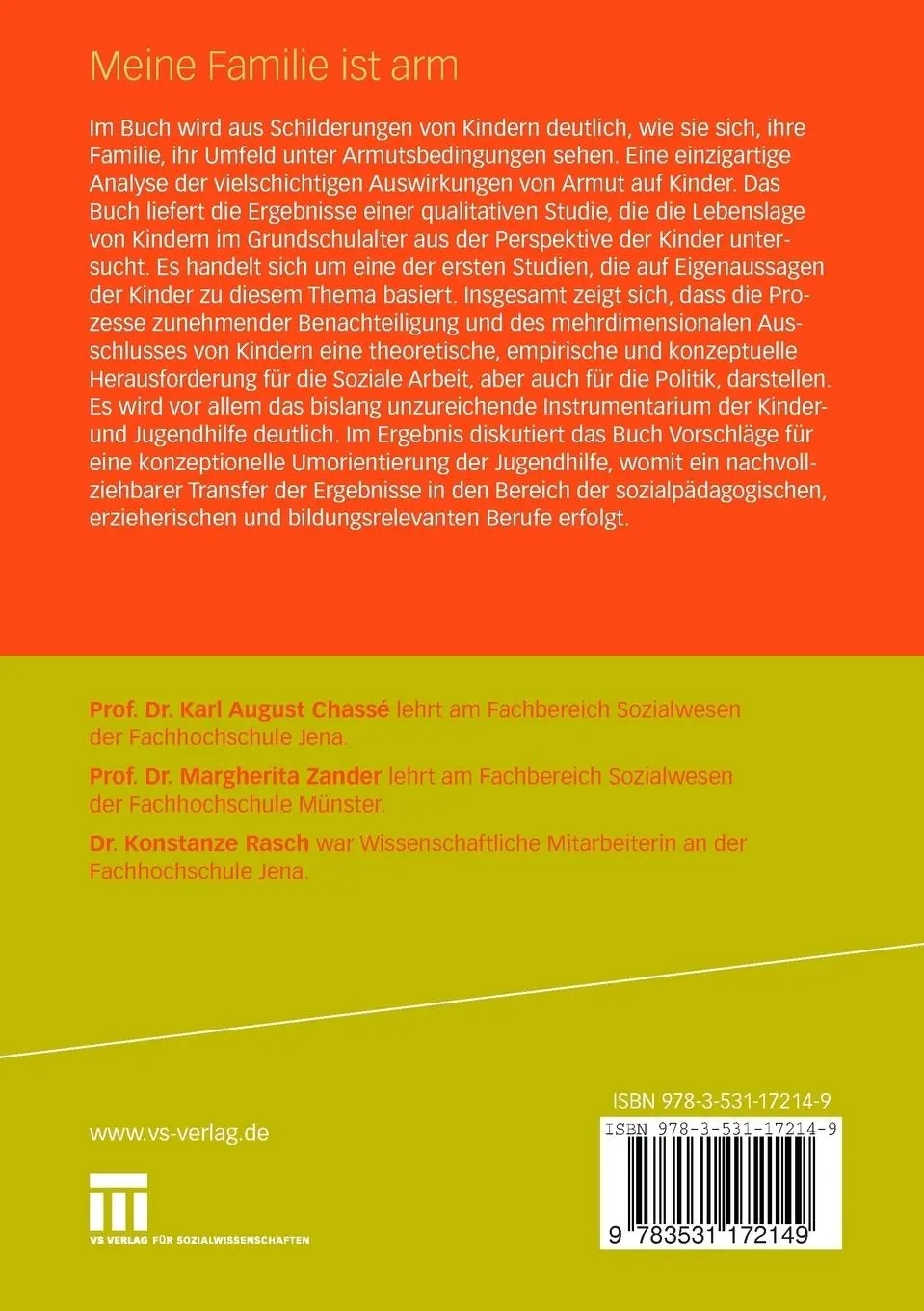 Rückseite: 9783531172149 | Meine Familie ist arm | Karl-August Chassé (u. a.) | Taschenbuch | x
