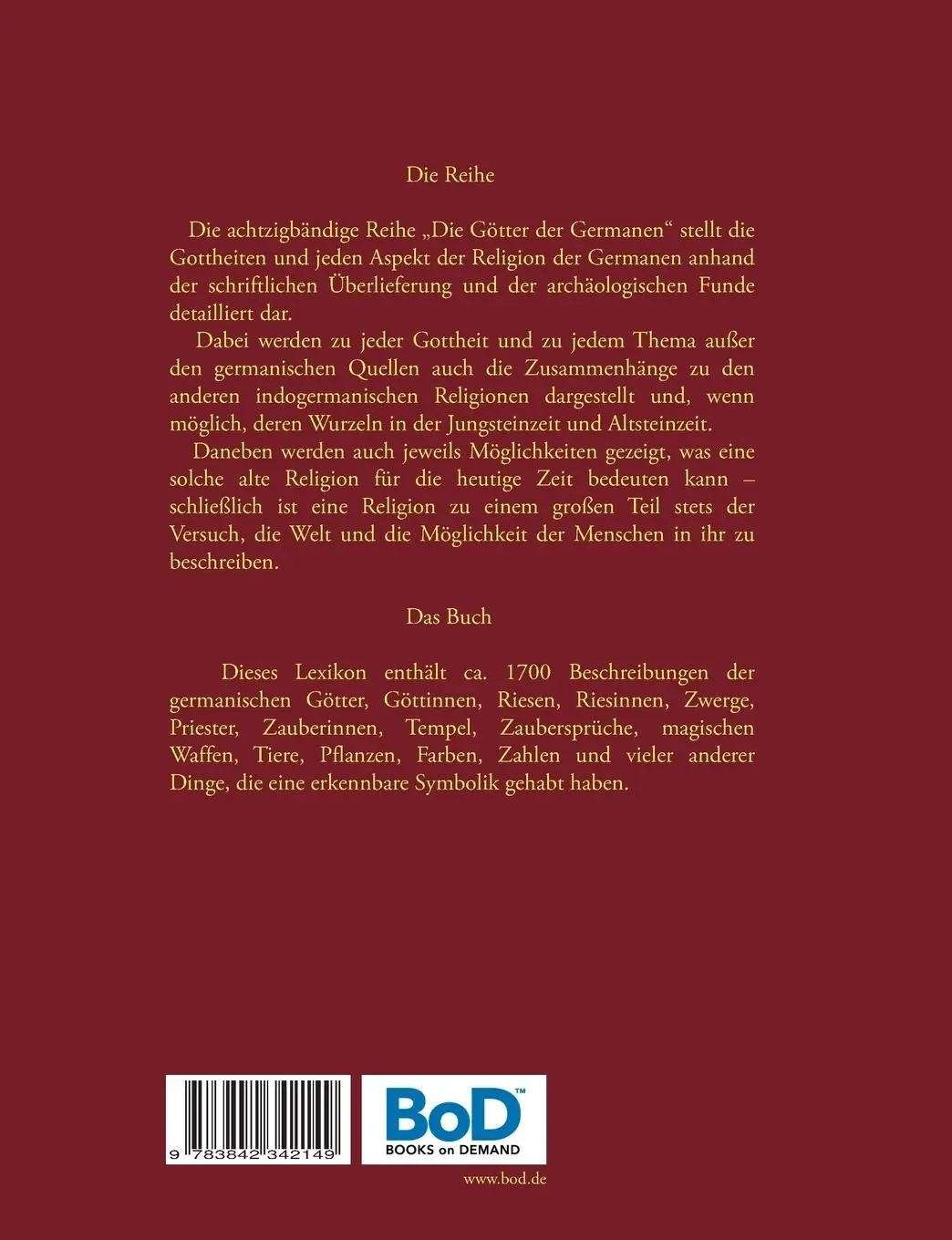 Rückseite: 9783842342149 | Lexikon der germanischen Religion | Die Götter der Germanen - Band 2