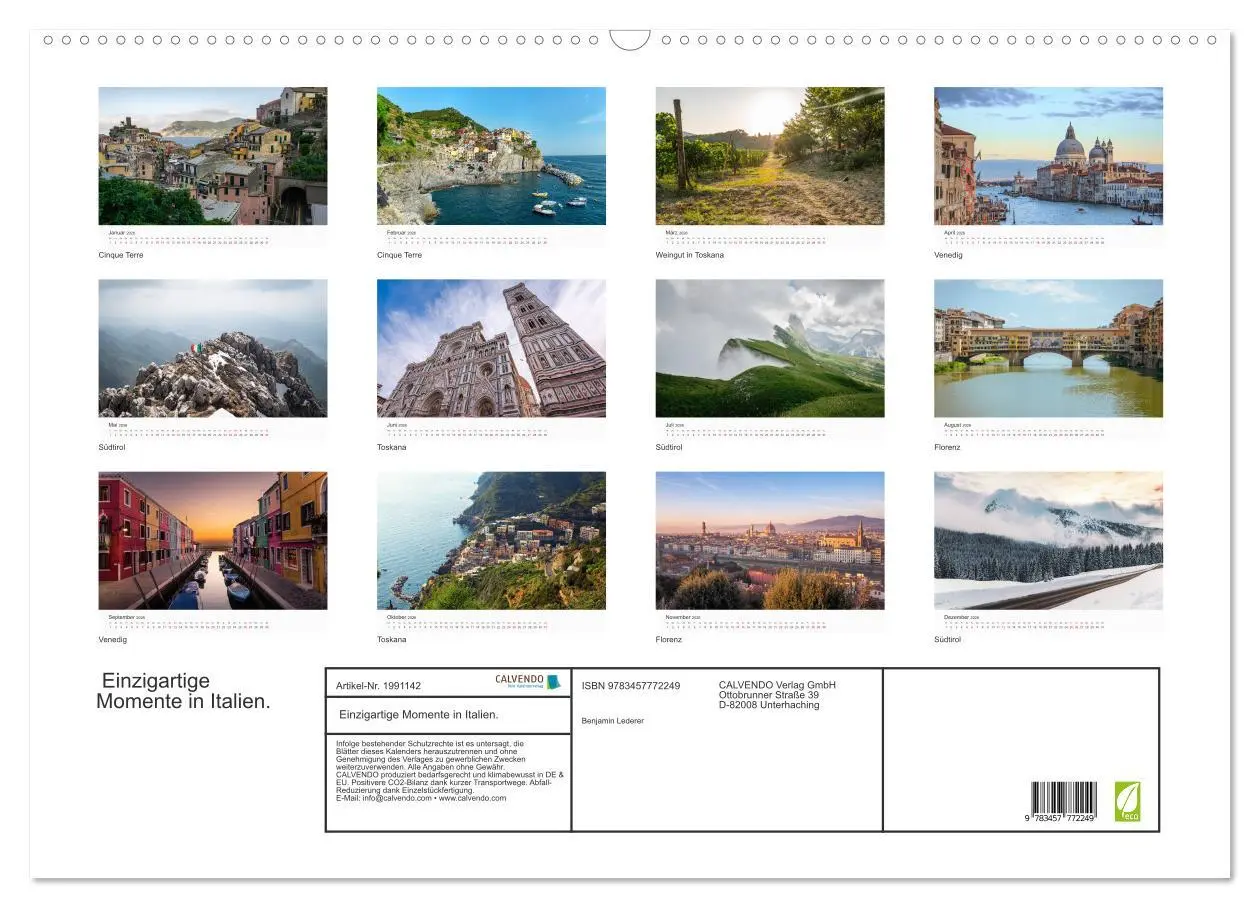 Bild: 9783457772249 | Einzigartige Momente in Italien. (Wandkalender 2026 DIN A2 quer),...