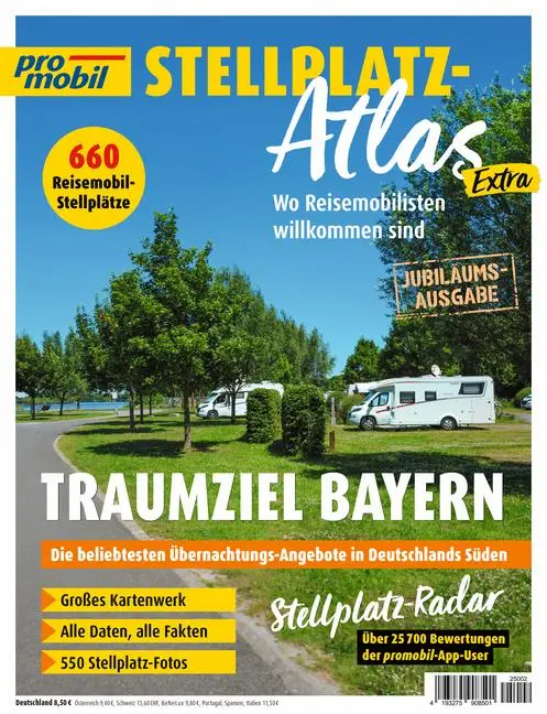 Cover: 9783613322349 | promobil Stellplatz-Atlas 02/2025 | Traumziel Bayern | Taschenbuch