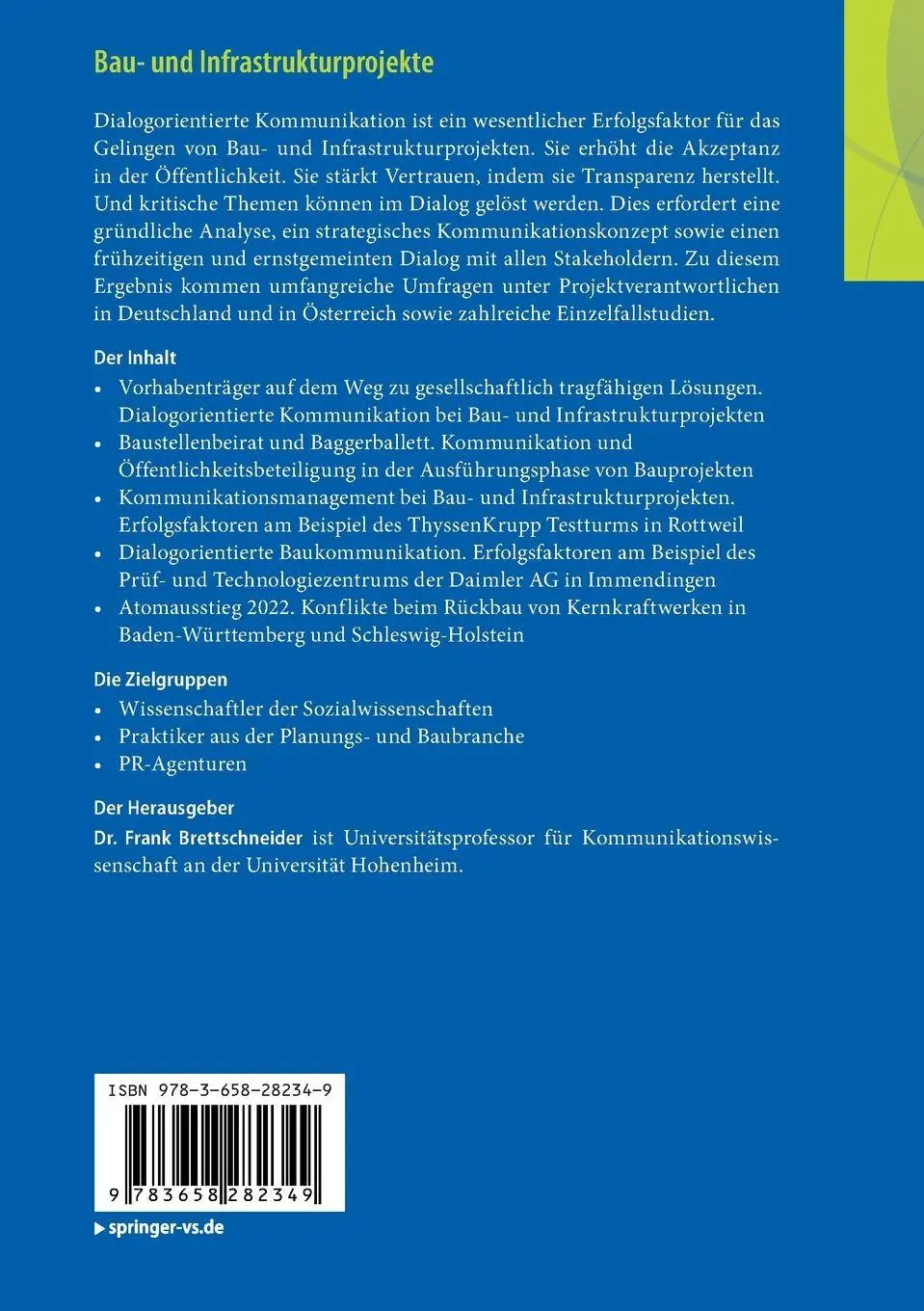 Rückseite: 9783658282349 | Bau- und Infrastrukturprojekte | Frank Brettschneider | Taschenbuch