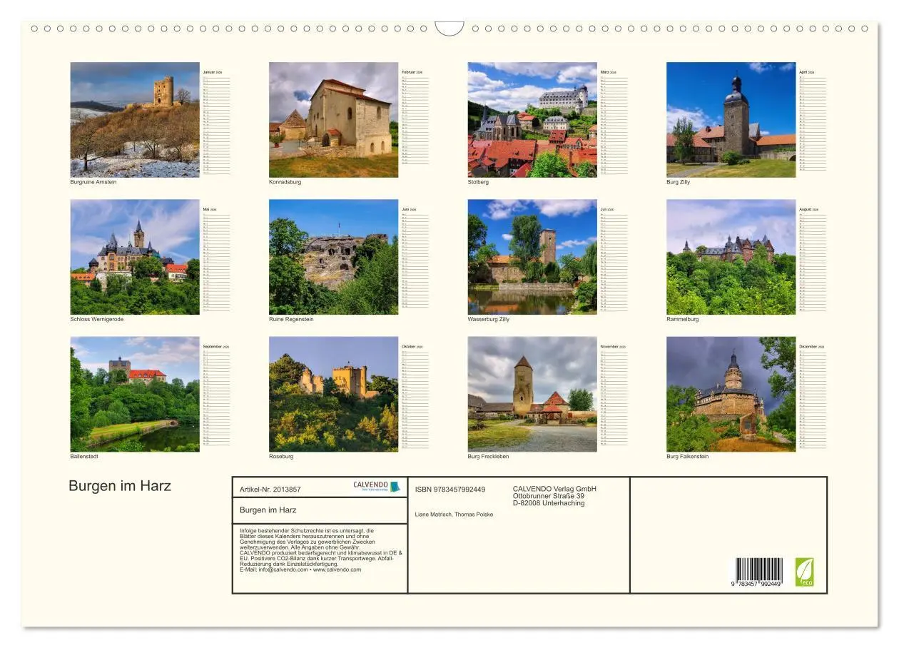 Bild: 9783457992449 | Burgen im Harz (Wandkalender 2026 DIN A2 quer), CALVENDO...