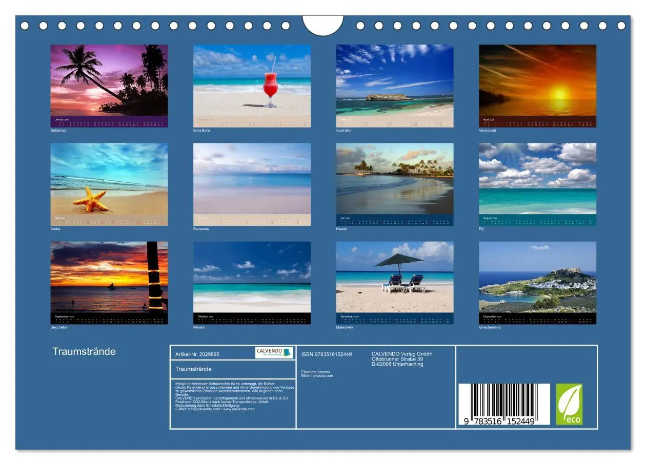 Bild: 9783516152449 | Traumstrände (Wandkalender 2026 DIN A4 quer), CALVENDO Monatskalender