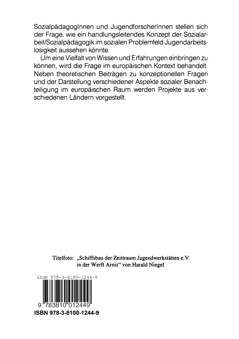 Rückseite: 9783810012449 | Benachteiligte Jugendliche in Europa | Bernd Steinmetz (u. a.) | Buch
