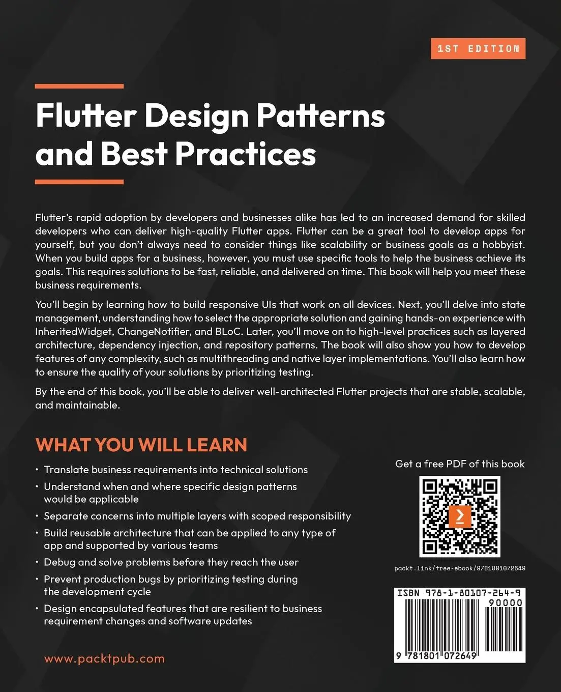 Rückseite: 9781801072649 | Flutter Design Patterns and Best Practices | Daria Orlova (u. a.)