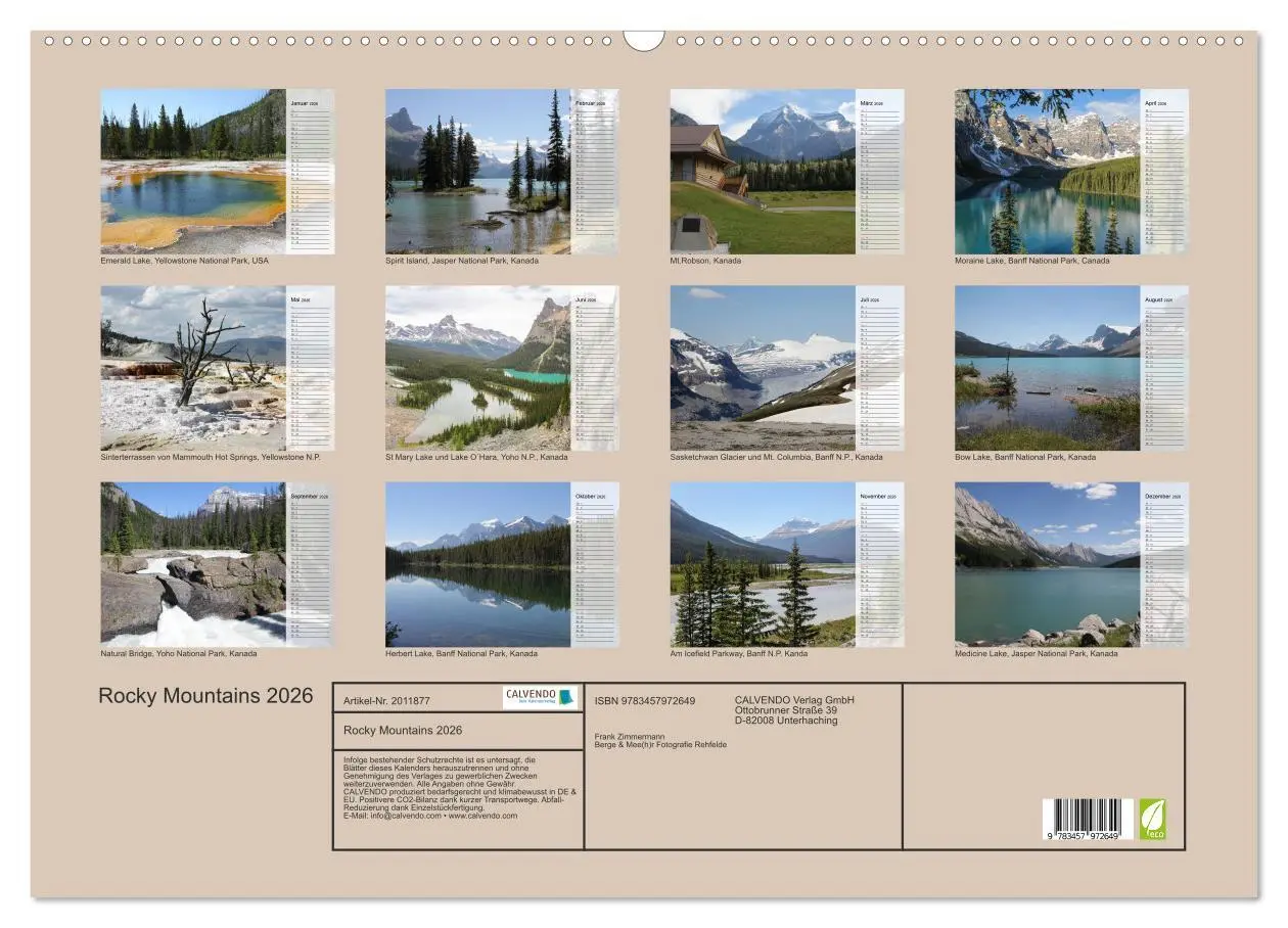 Bild: 9783457972649 | Rocky Mountains 2026 (Wandkalender 2026 DIN A2 quer), CALVENDO...