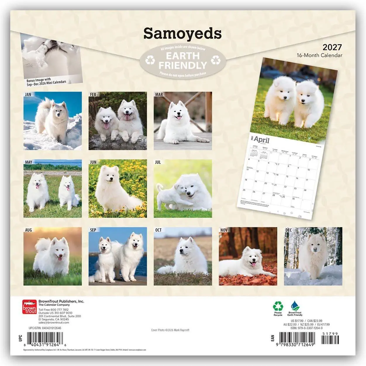 Rückseite: 9798330712649 | Samoyeds - Samojede 2027 - 16-Monatskalender | Browntrout Publishers